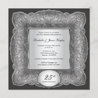 Invitación de plata cuadrada del 25° aniversario