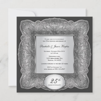 Invitación de plata cuadrada del 25 aniversario