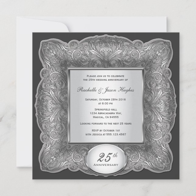 Invitación de plata cuadrada del 25 aniversario (Anverso)
