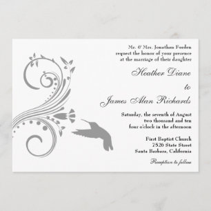 Invitación de plata de la boda del colibrí