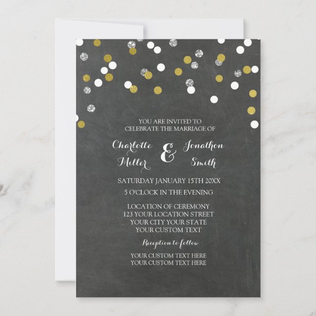Invitación de plata de la boda del confeti de la (Reverso)