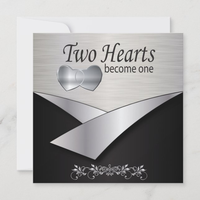 Invitación de plata de la boda del corazón (Anverso)