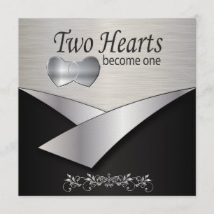 Invitación de plata de la boda del corazón