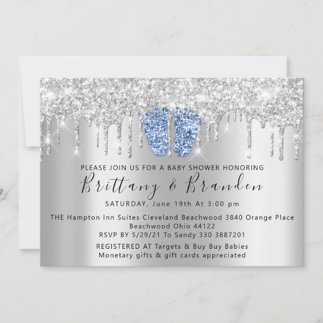 Invitación de plata de pies azules para Purpurinas (Anverso)