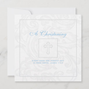 Invitación de plata del bautizo del muchacho de la