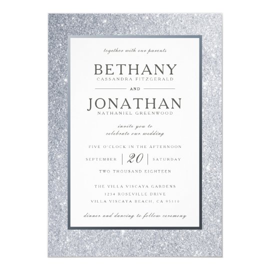 Invitación de plata del boda del brillo
