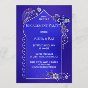 Invitación de plata del compromiso de Mehndi de la
