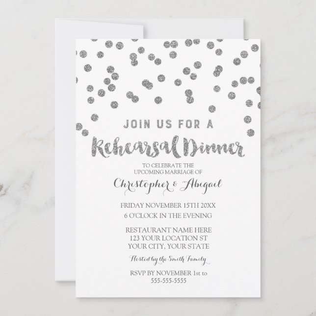 Invitación de plata del fiesta de cena del ensayo (Reverso)