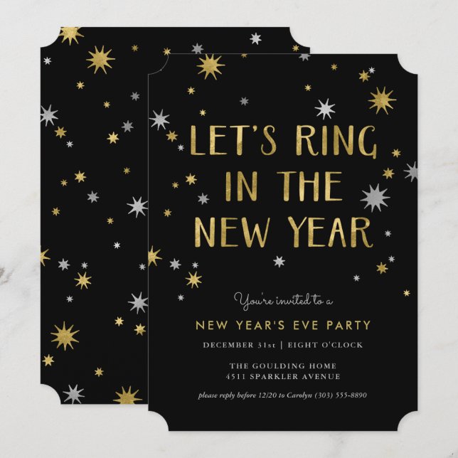 Invitación de plata del fiesta del Año Nuevo de (Anverso / Reverso)