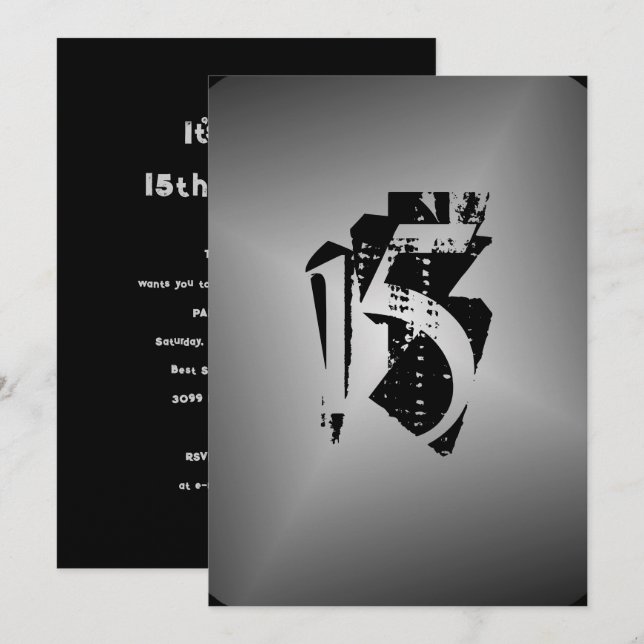 Invitación de plata negra por fiesta de cumpleaños (Anverso / Reverso)