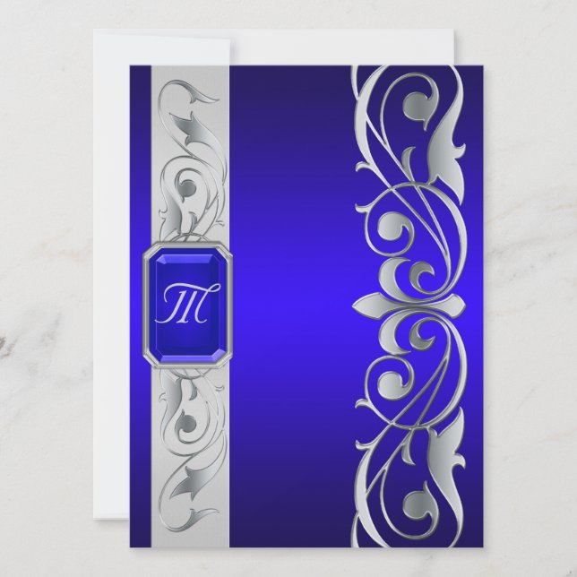 Invitación De Plata Y Azul De La Joya Azul (Anverso)