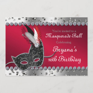 Invitación de plata y rojo para fiesta de baile de