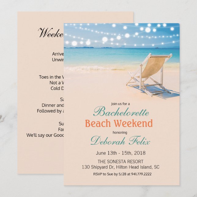 Invitación de playa para escapada de soltera (Anverso / Reverso)
