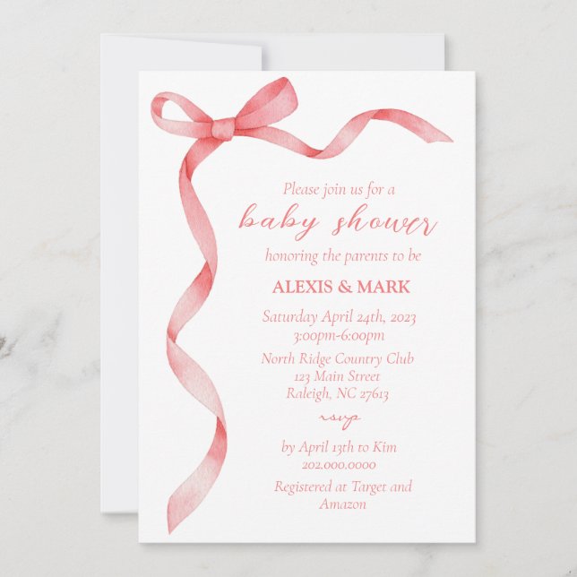 Invitación de plegado rosado para Baby Shower (Anverso)