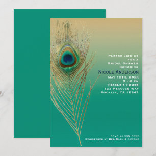 Invitación de pluma de pavo real arena y azul turq