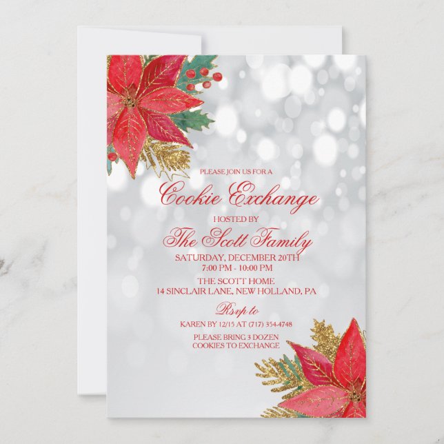 Invitación de Poinsettia de Fiesta de Intercambio  (Anverso)