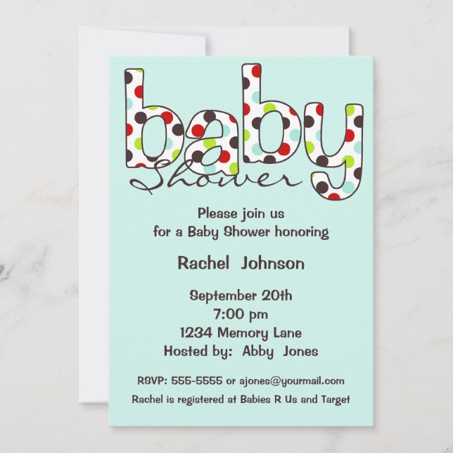 Invitación de Poka Dot Baby Shower (Anverso)