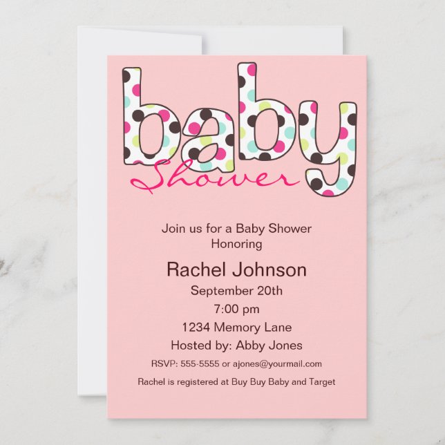 Invitación de Poka Dot Baby Shower (Anverso)