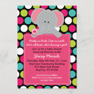 Invitación de Polkadot Baby Shower del elefante