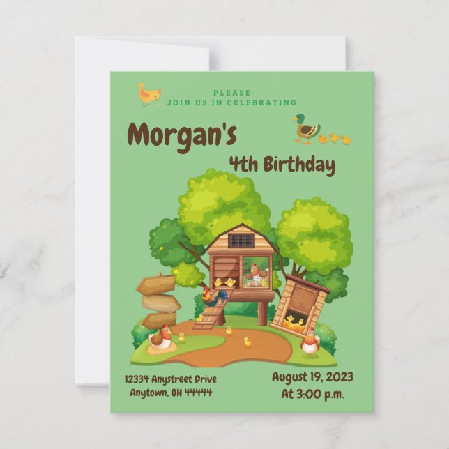 Invitación de pollito y patos lindos (Anverso)