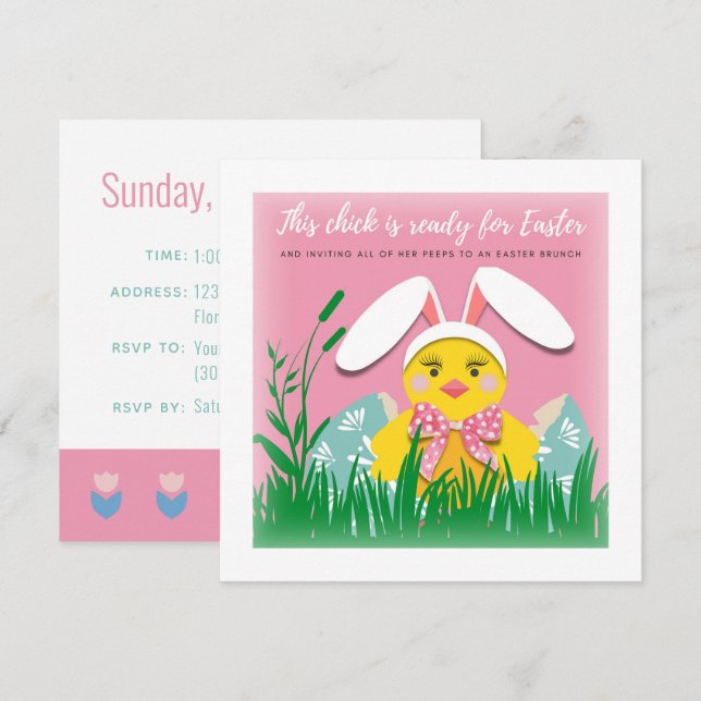 Invitación de polluelo lindo para brunch de Pascua (Anverso / Reverso)