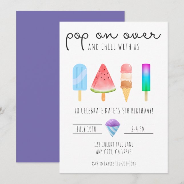 Invitación de Popsicle Party (Anverso / Reverso)