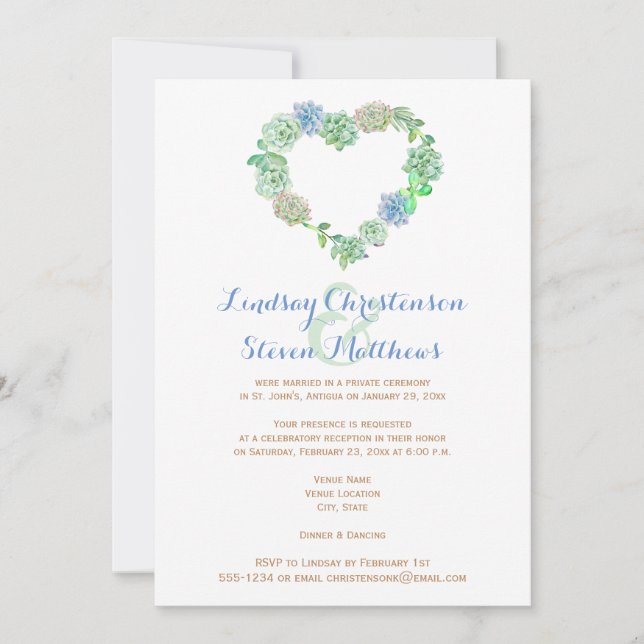 Invitación de poscasamiento | Suculentas y arena (Anverso)