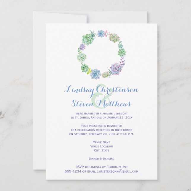 Invitación de poscasamiento | Suculentas y arena 2 (Anverso)