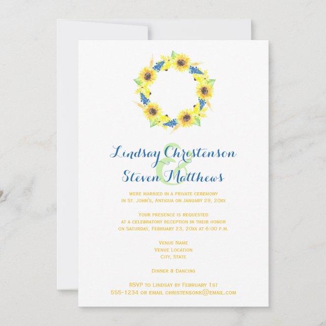 Invitación de poscasamiento | Wreath de girasol, B (Anverso)