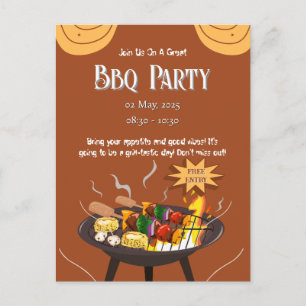 Invitación de postal del Fiesta de barbacoa naranj