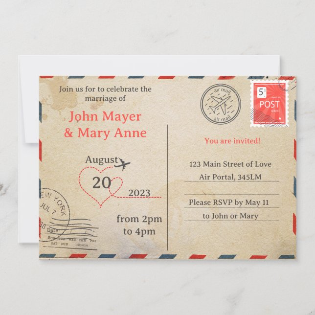 Invitación de postal por correo de retro-aire (Anverso)