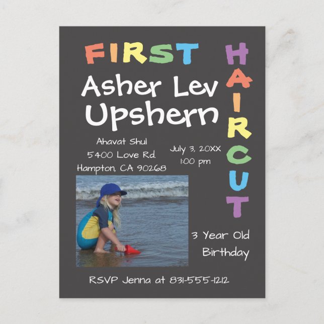 Invitación de postal Upsherin Upshernish (Anverso)