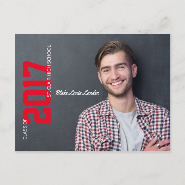 Invitación de postales de graduación | Roja (Anverso)