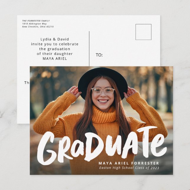 Invitación de postales para graduación de foto de  (Anverso / Reverso)