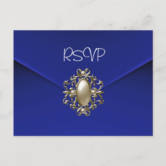 Invitación de postcard RSVP Blue Pearl Jewel (Anverso)