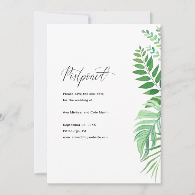 Invitación de postergación de Boda de vegetación s (Anverso)