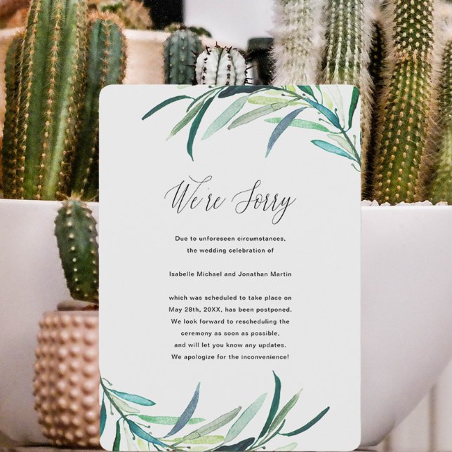 Invitación de postergación del Boda Botánico Leafy (Subido por el creador)