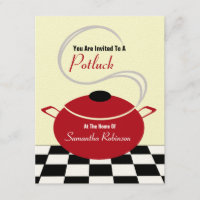 Invitación de Potluck - Cocina blanca y roja negra