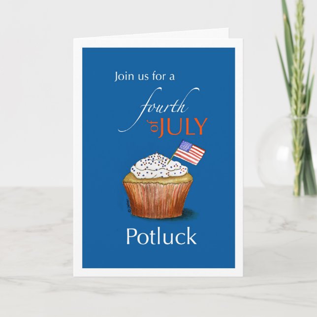 Invitación de Potluck el 4 de julio con torta (Anverso)