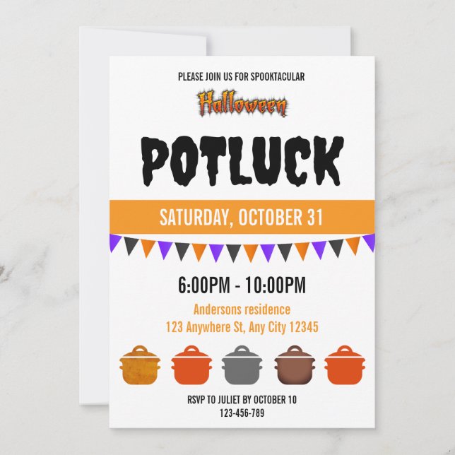 Invitación de Potluck en Halloween Spooktacular (Anverso)