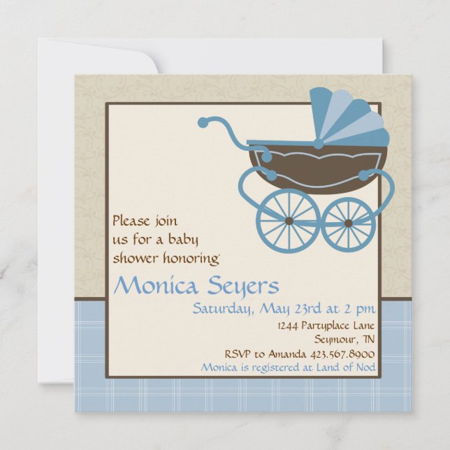 Invitación de Pram Baby Shower (Anverso)