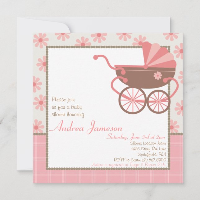 Invitación de Pram Baby Shower (Anverso)