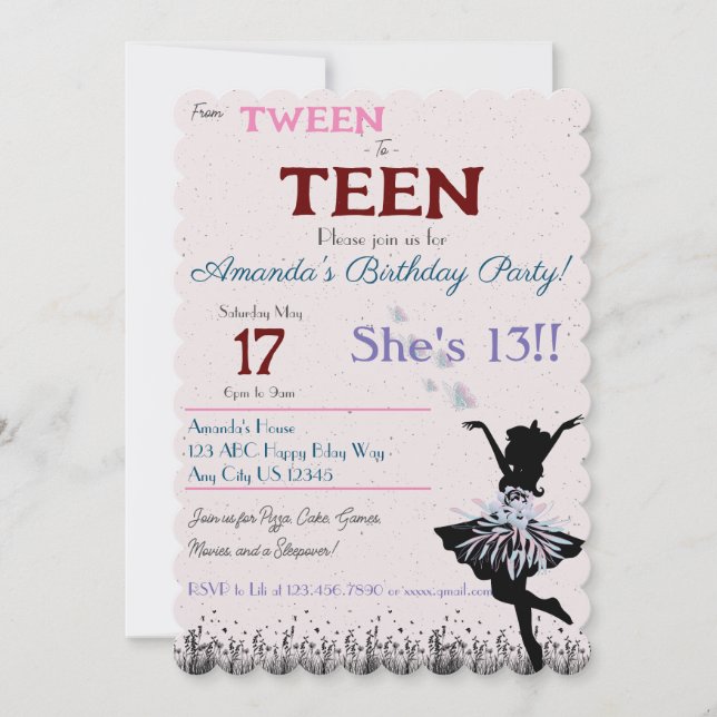 Invitación de preadolescente a adolescente (Anverso)