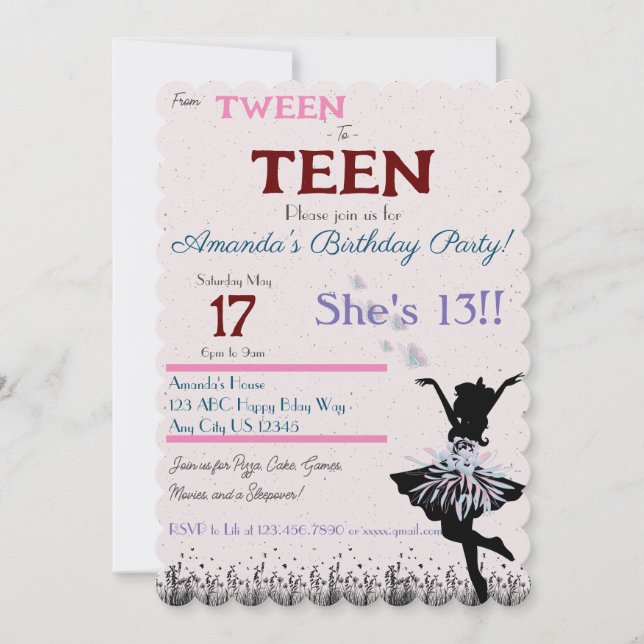 Invitación de preadolescente a adolescente (Anverso)