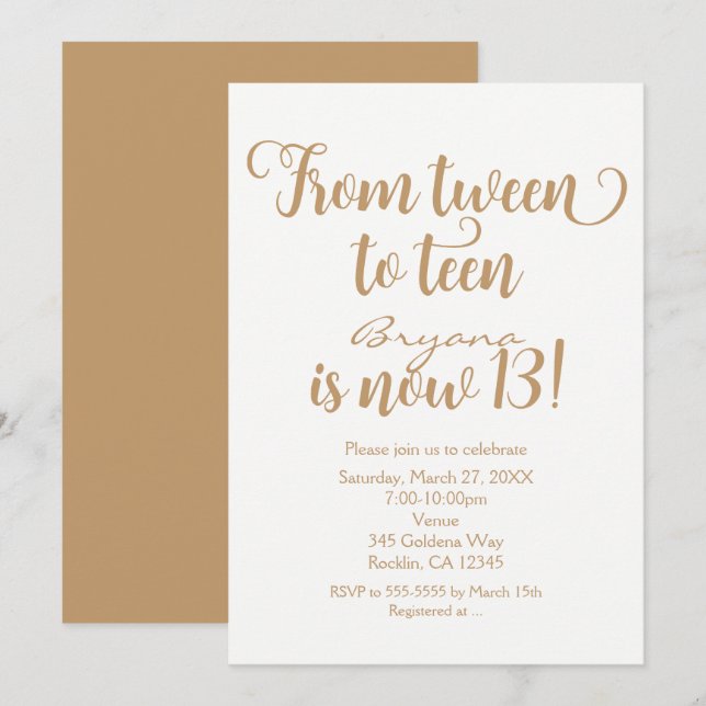 Invitación De preadolescente a adolescente Cumpleaños 13 Fies (Anverso / Reverso)