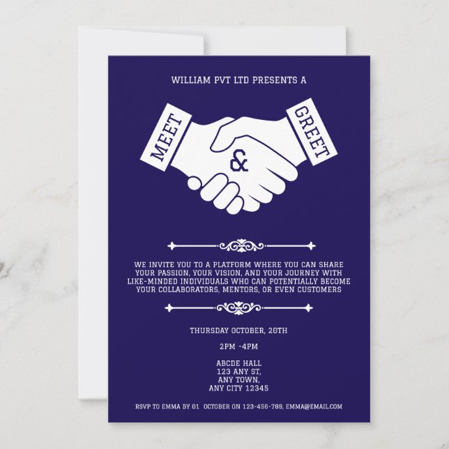 Invitación de Presentación de Negocios con Apretón (Anverso)
