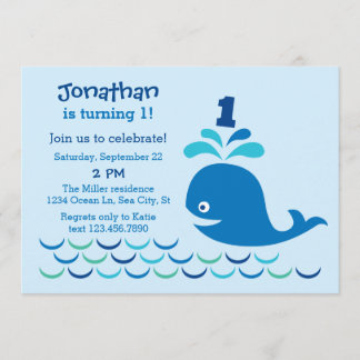 Invitación de primer cumpleaños a ballena azul