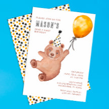 Invitación de primer cumpleaños a Bear-y-Cute - Ma