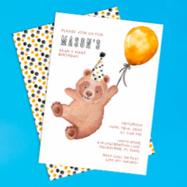 Invitación de primer cumpleaños a Bear-y-Cute - Ma