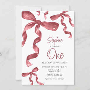 Invitación de primer cumpleaños a Borgoña Bow